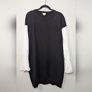 Before You With Love Black Sweater Dress Faux Layer White Poet Sleeves Size L